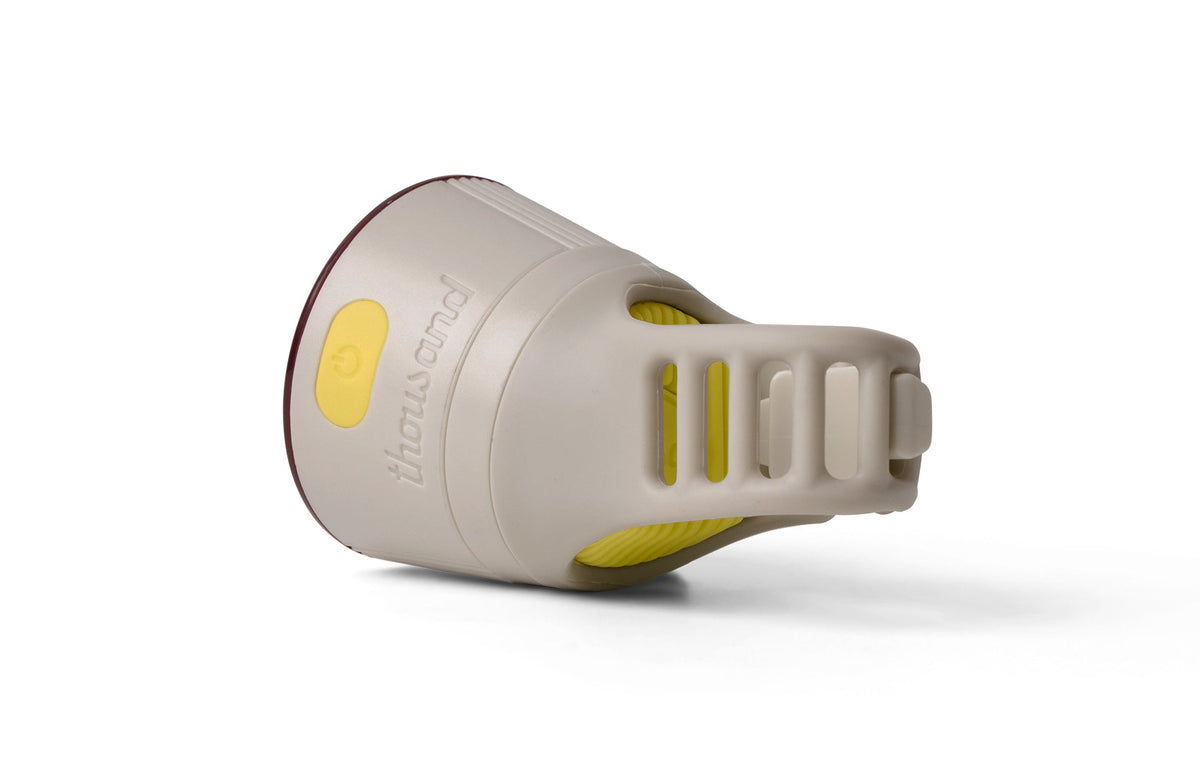 Traveler 2.0 Magnetic Bike Lights, gray rear light, angled view of the strap