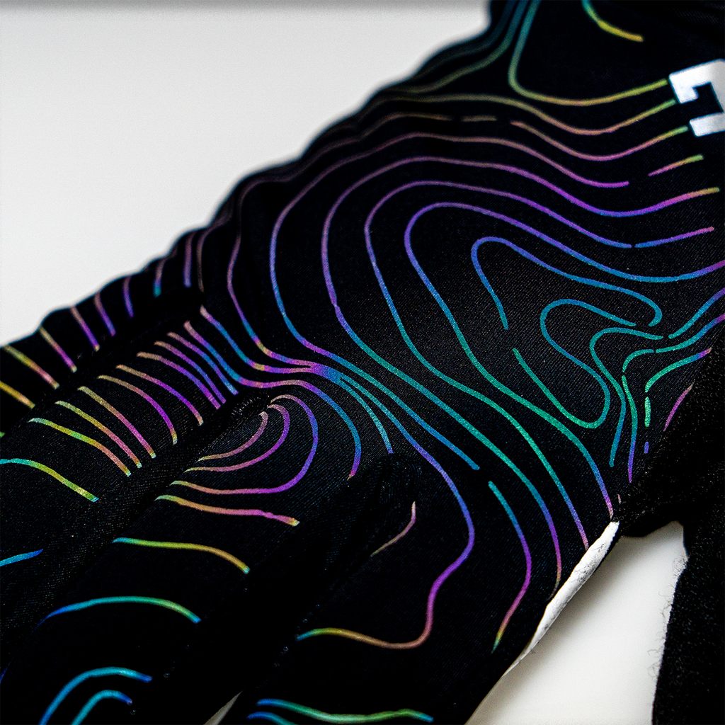 Handup Cold Weather Gloves, Lucid Topo, close-up of the reflective topo print
