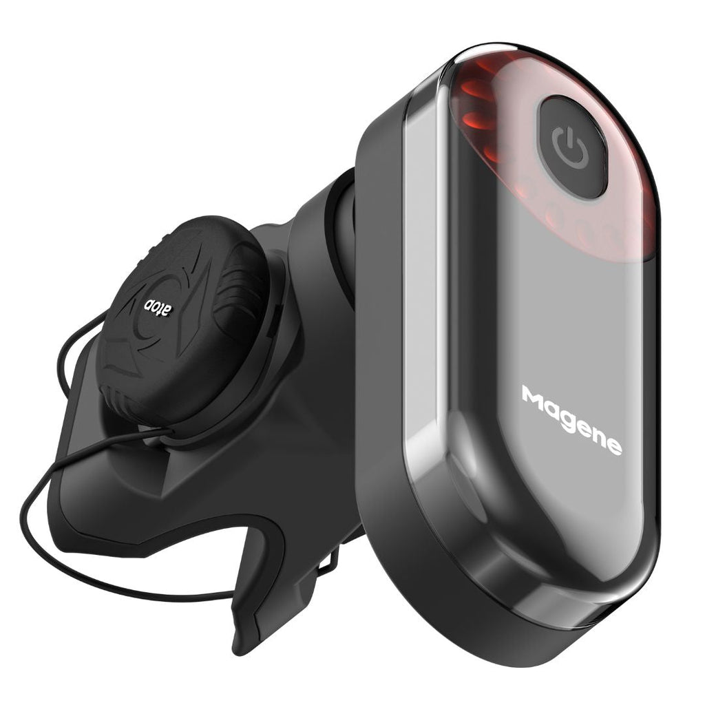 KOM Seatpost Radar Mount for Garmin Varia, mount with a radar tail light attached, angled view
