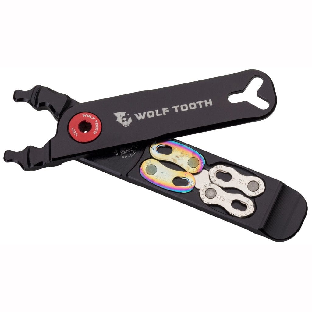 Wolf Tooth Pack Pliers, open, showing master link storage
