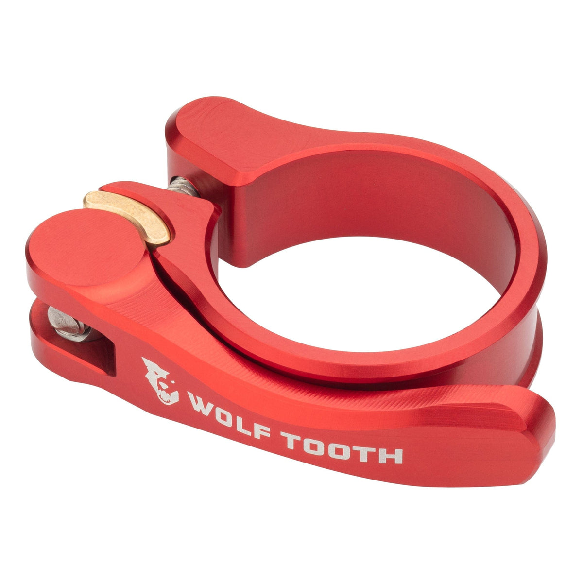 Wolf Tooth quick release seatpost clamp in red anodised aluminium