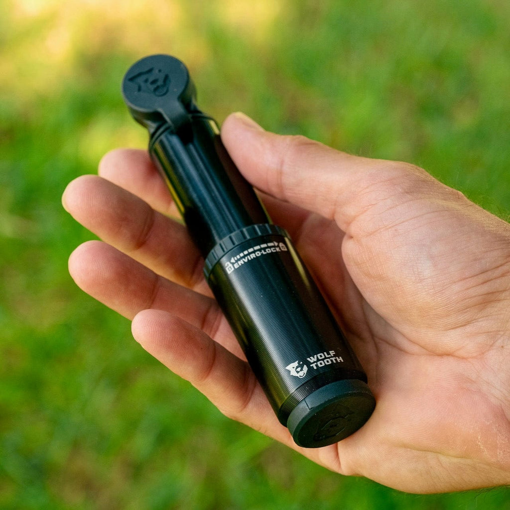 Wolf Tooth EnCase Pump 40cc, held in a hand