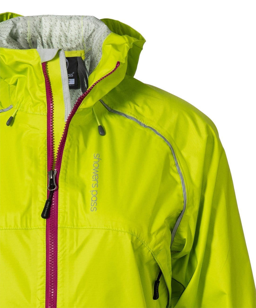 Women's Syncline CC Jacket, hi-vis yellow, close-up of the collar and chest zipper