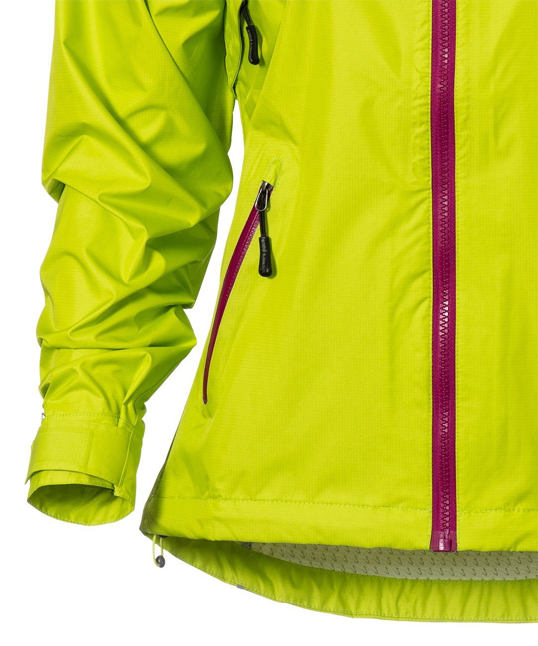Women's Syncline CC Jacket, hi-vis yellow, close-up of the sleeve and hem