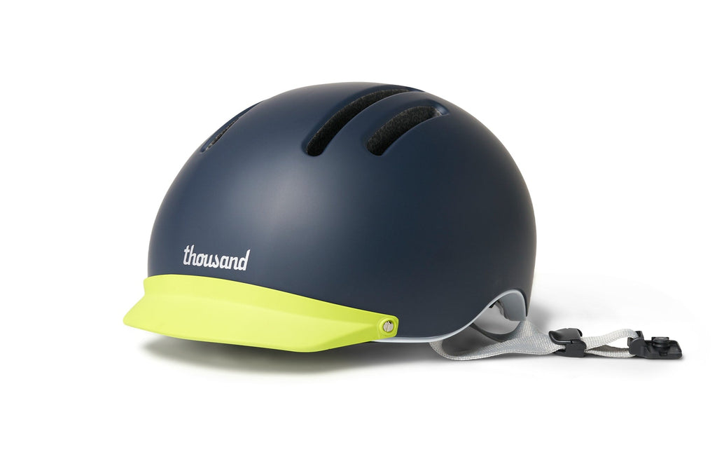 Chapter Helmet Visor, neon yellow visor on a navy helmet