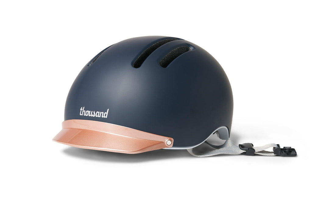 Chapter Helmet Visor, rose gold visor on a navy helmet