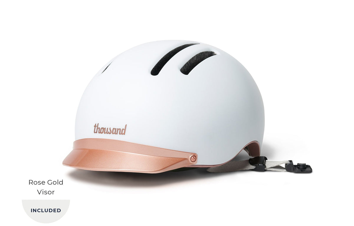 Chapter MIPS Helmet, white with rose gold visor, front angle