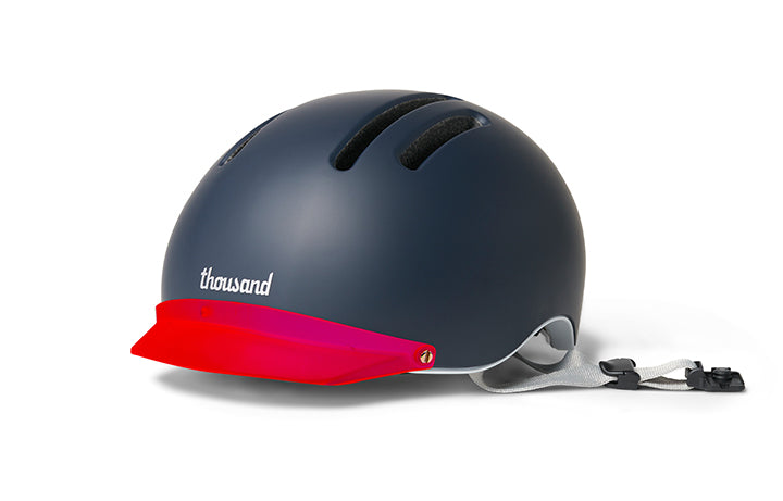 Chapter Helmet Visor, red visor on a navy helmet