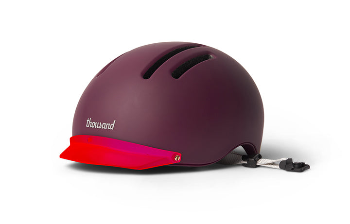 Chapter Helmet Visor, red visor on a burgundy helmet