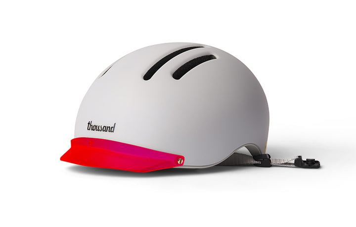 Chapter Helmet Visor, red visor on a light gray helmet