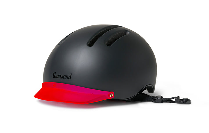 Chapter Helmet Visor, red visor on a black helmet