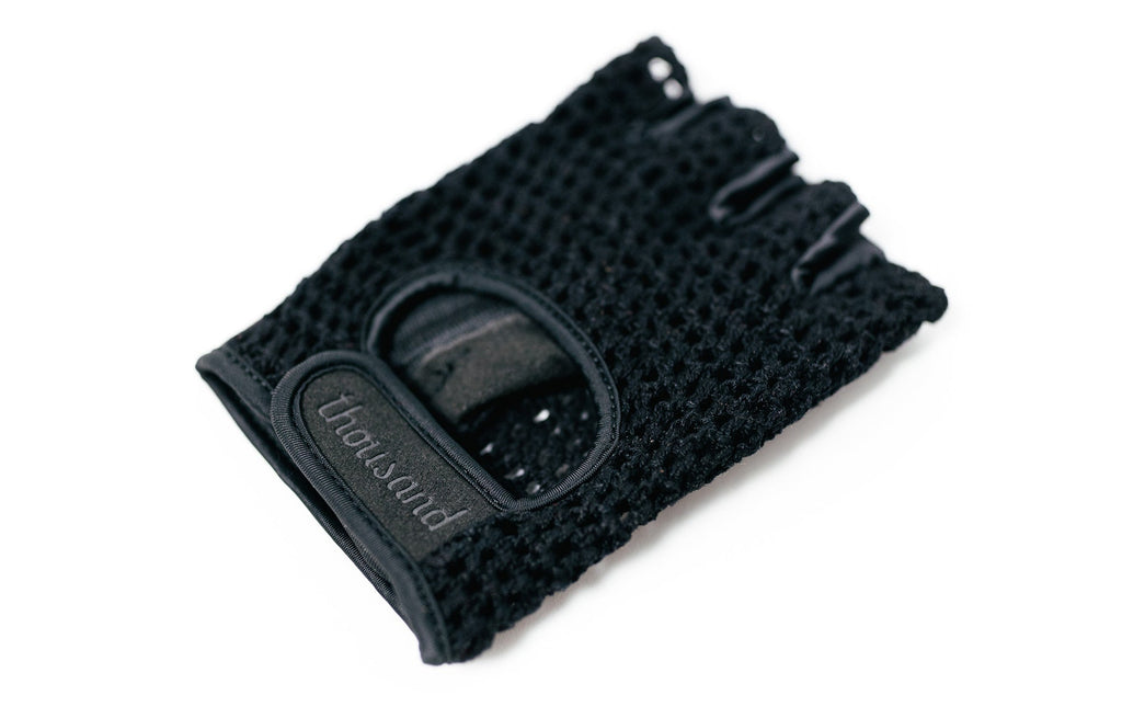 Leather Bike Gloves, black, crochet back view