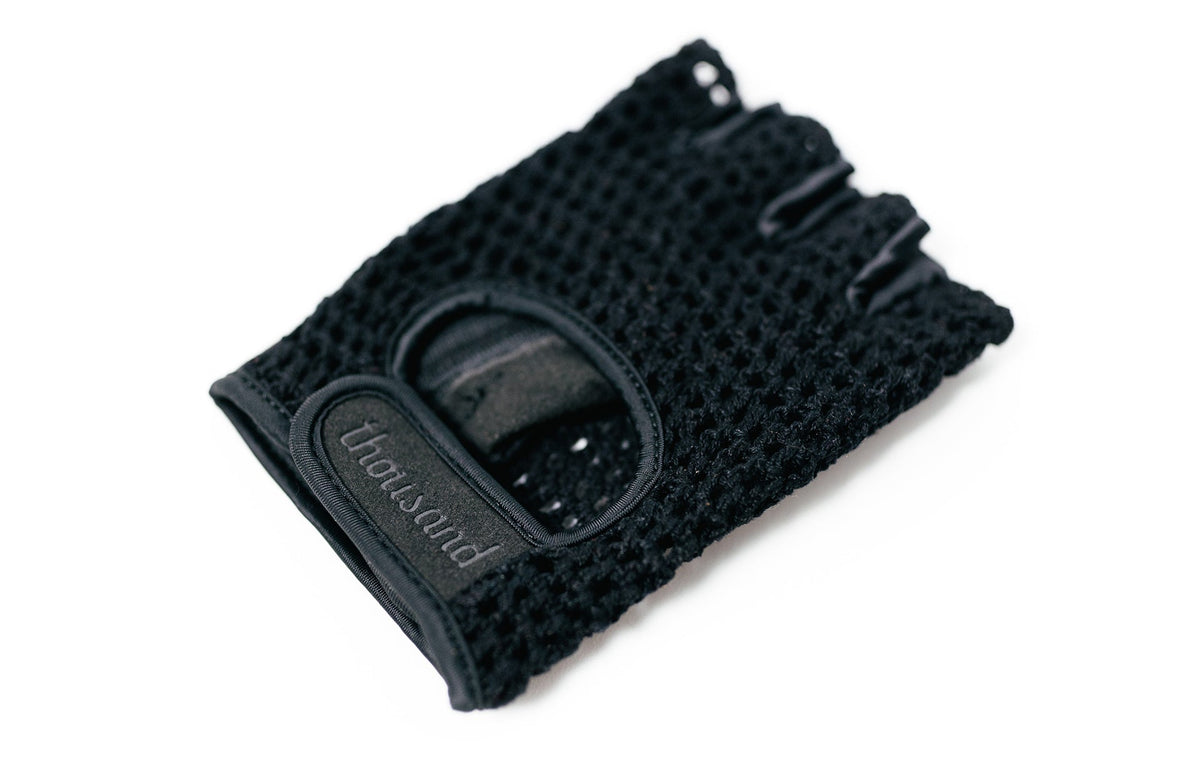 Leather Bike Gloves, black, crochet back view