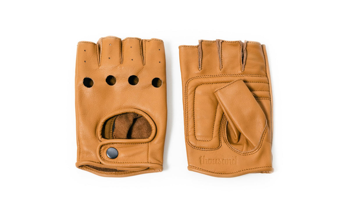 Leather Bike Gloves, tan leather pair, back and palm