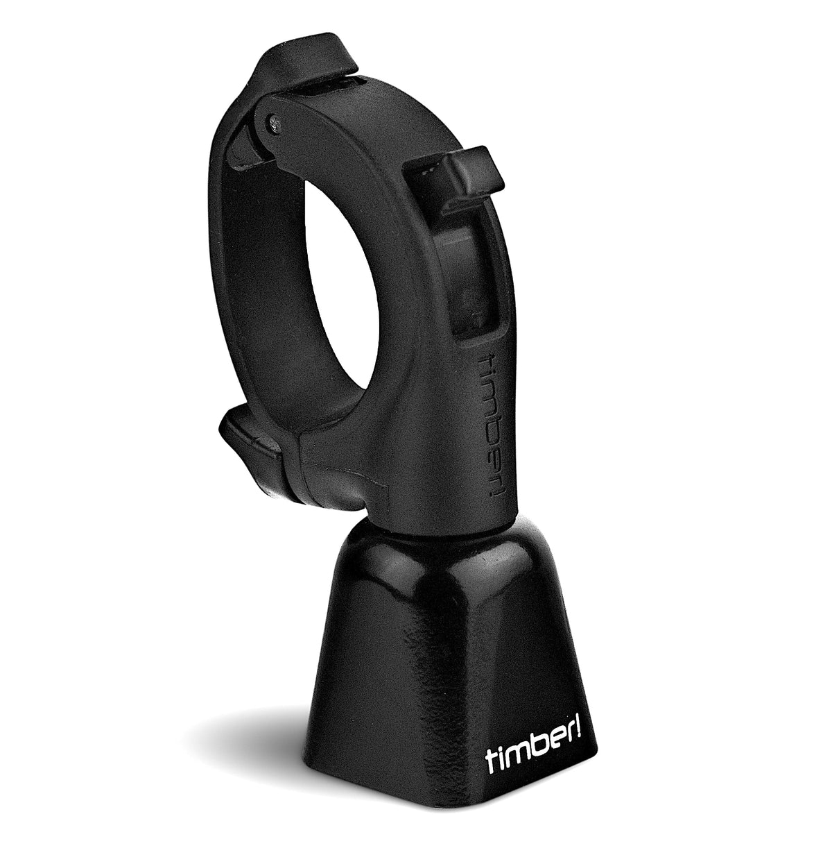 Timber Model Yew quick release trail bell in black on its handlebar clamp