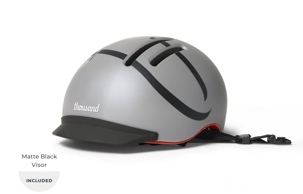 Chapter MIPS Helmet, gray with black line graphic, front angle with visor