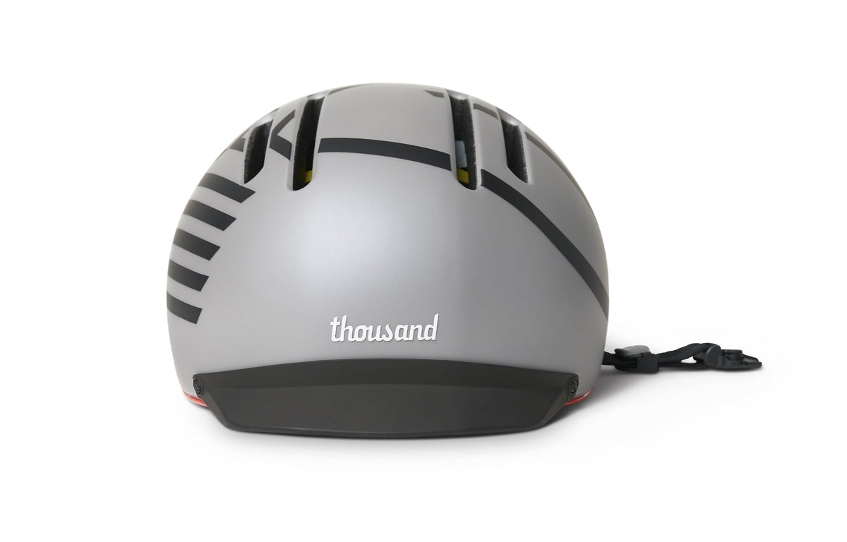 Chapter MIPS Helmet, gray with black stripe graphic, front view