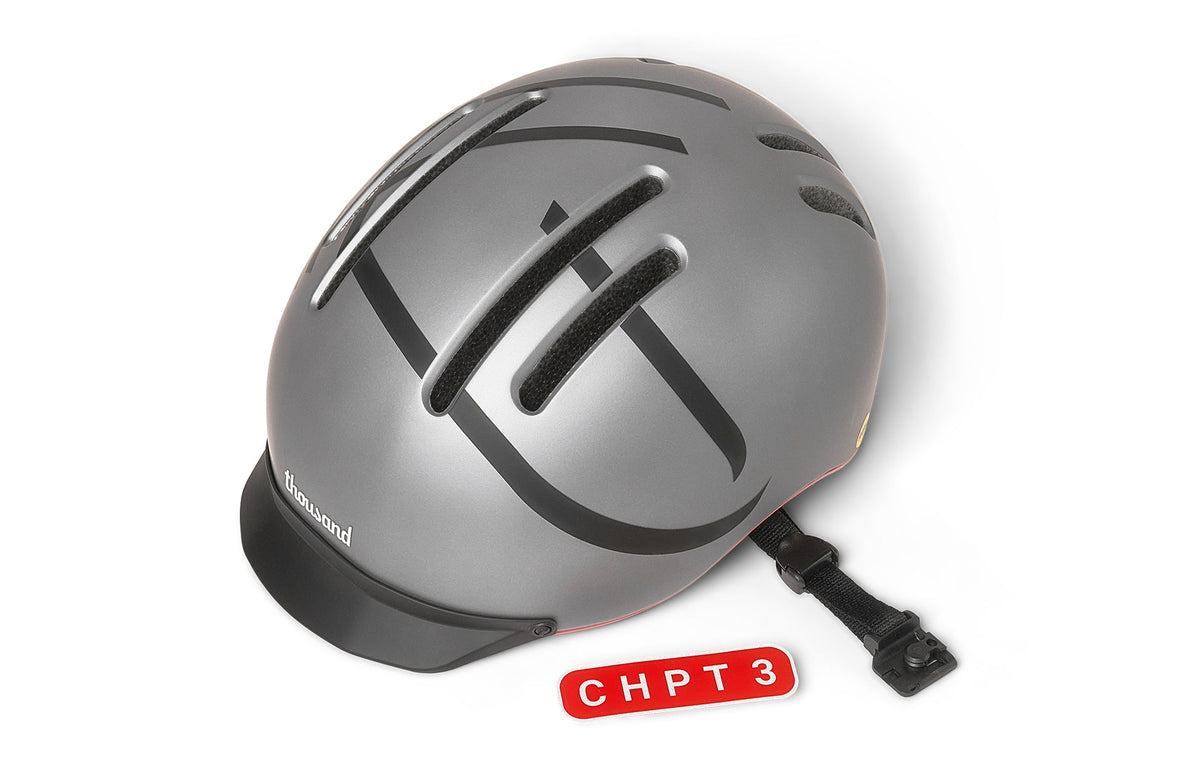 Chapter MIPS Helmet, gray with black line graphic, top angle