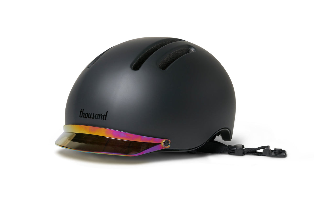 Chapter Helmet Visor, iridescent visor on a black helmet