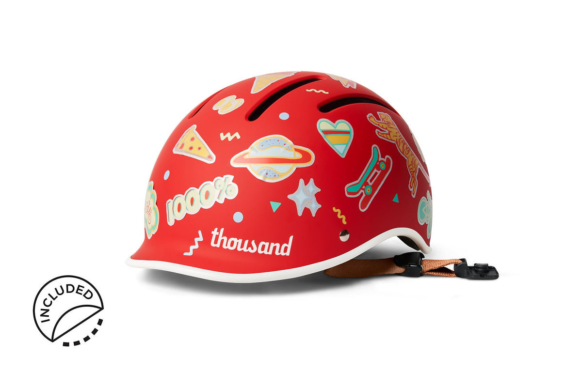 Thousand Jr. Kids Helmet, red, decorated with stickers