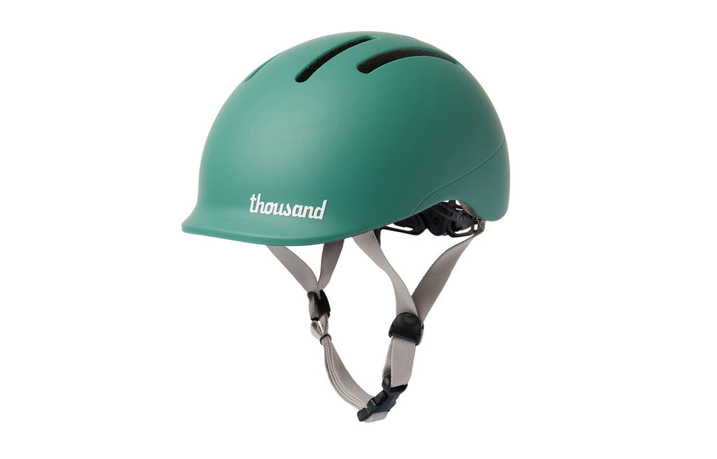 Thousand Jr. Toddler Helmet, green, side view with straps
