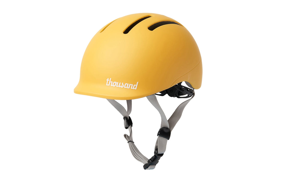 Thousand Jr. Toddler Helmet, yellow, side view with straps