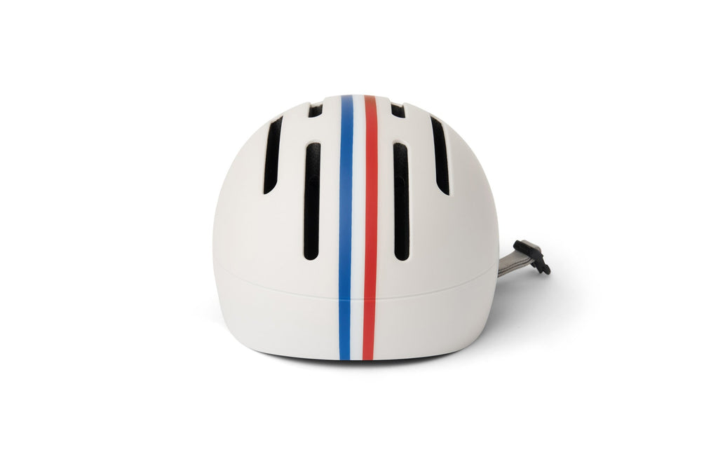 Thousand Jr. Toddler Helmet, white with red and blue stripes, rear view