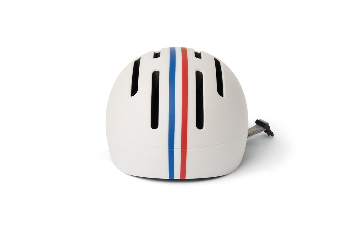 Thousand Jr. Toddler Helmet, white with red and blue stripes, rear view