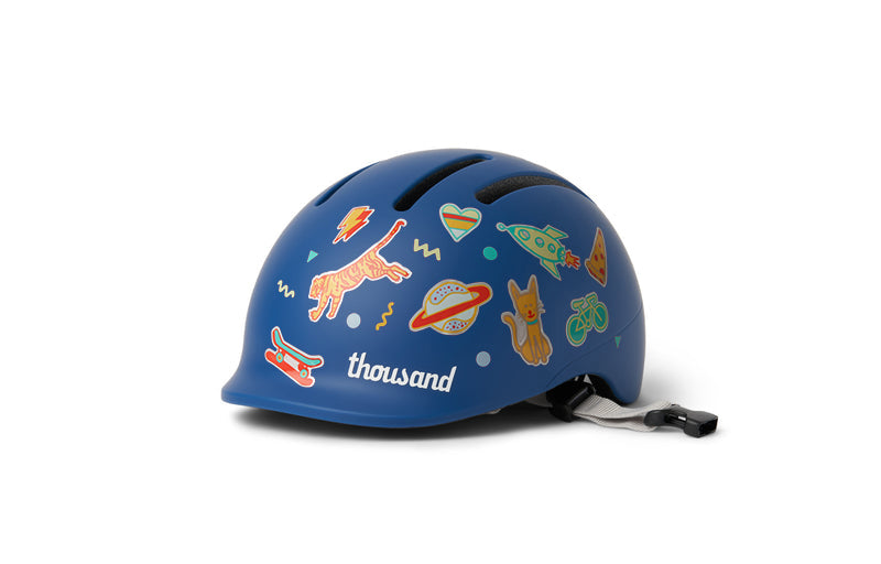 Thousand Jr. toddler helmet in Bravo Blue with stickers