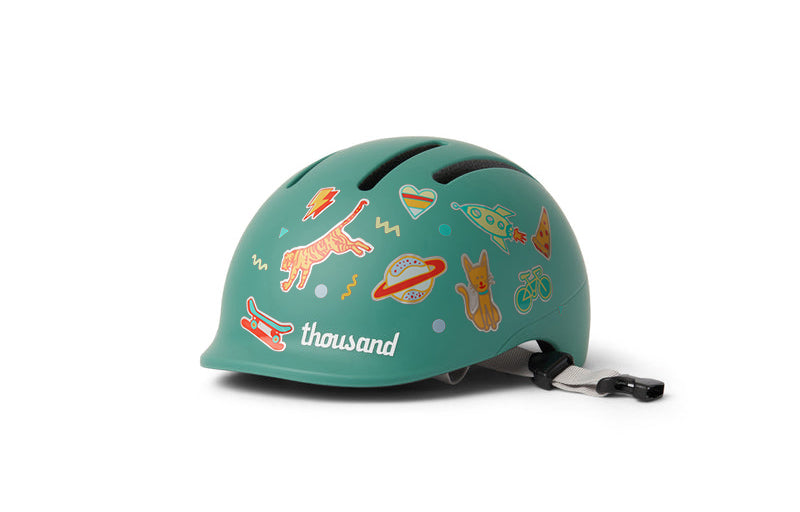 Thousand Jr. Toddler Helmet, green, decorated with stickers