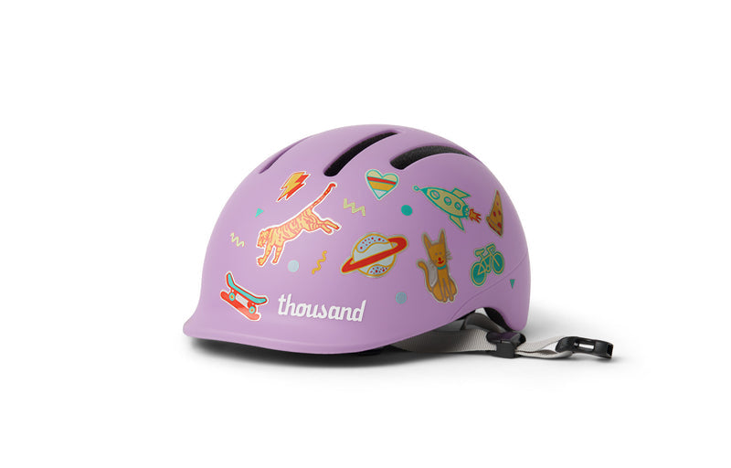 Thousand Jr. Toddler Helmet, purple, decorated with stickers