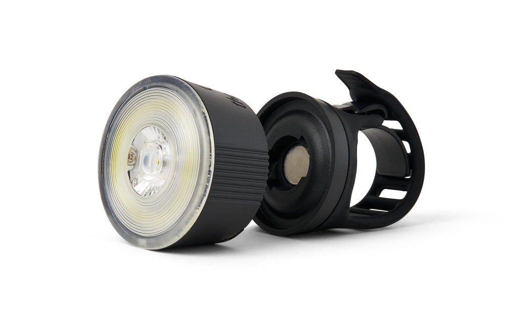 Traveler 2.0 Magnetic Bike Lights, black front light with its strap mount