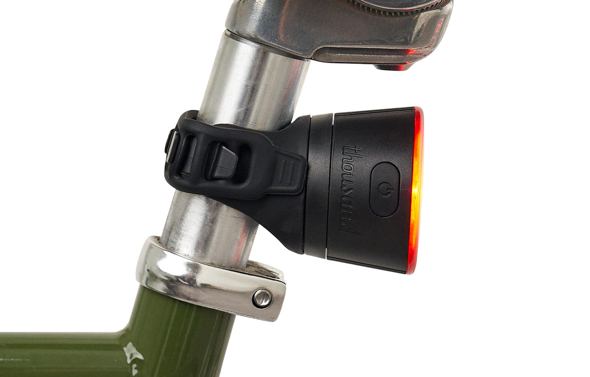 Traveler 2.0 Magnetic Bike Lights, black rear light mounted on a seatpost
