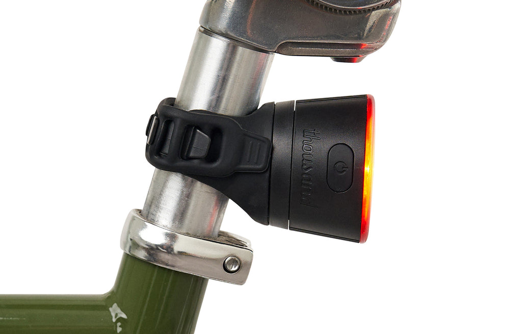 Traveler 2.0 Magnetic Bike Lights, black rear light mounted on a seatpost