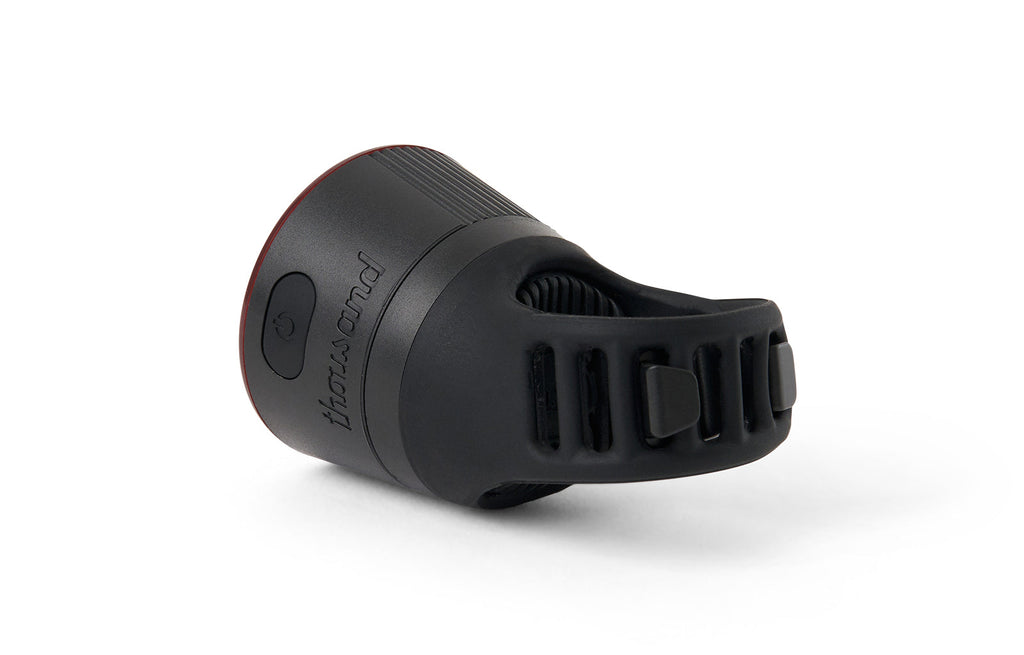 Traveler 2.0 Magnetic Bike Lights, black rear light, angled view of the strap